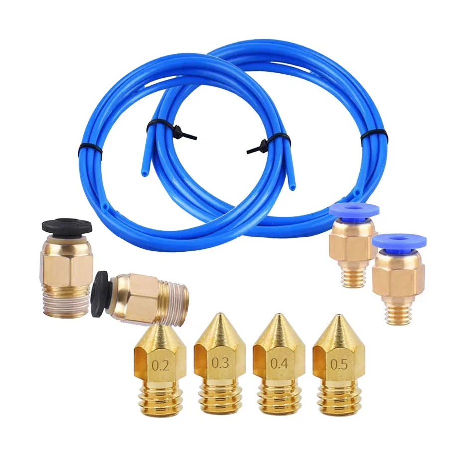 

PTFE Tube ID 2mm OD 4mm + PC4-M6 PC4-M10 Pneumatic Connector + MK8 Nozzle 0.2mm 0.3mm 0.4mm 0.5mm Extruder for 3D Printer