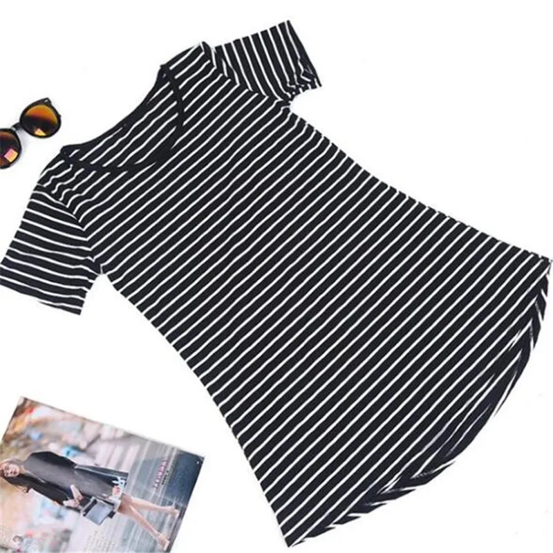 Платье выше колена для женщин и девушек свободное платье в полоску с круглым