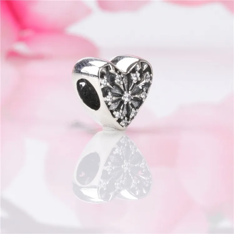 

Original 925 Sterling Silver Bead Silver Hollow Heart With Crystal Beads Fit Pandora Women Bracelet & Necklace Diy Jewelry