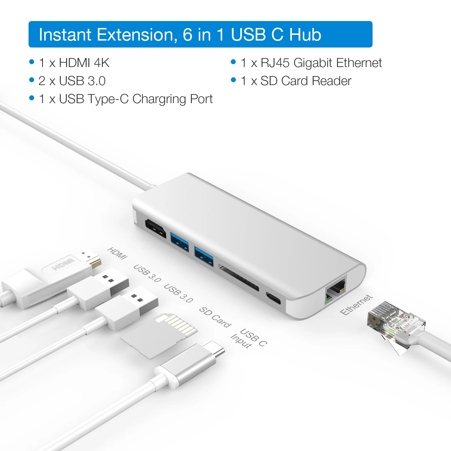 Адаптер JCKEL usb хаб Type C 3 1 для мульти USB 0 RJ45 Аудио HDMI док станция MacBook Pro разветвитель