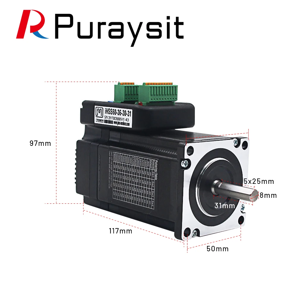 Одноосевой 2-фазный интегрированный шаговый двигатель с замкнутым контуром Nema24 3