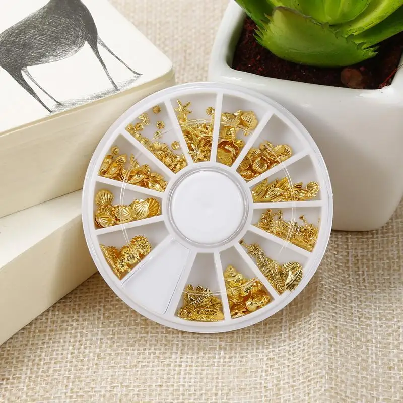 3D Блестящий дизайн ногтей блестящие шпильки наконечники Золотой Морской стиль