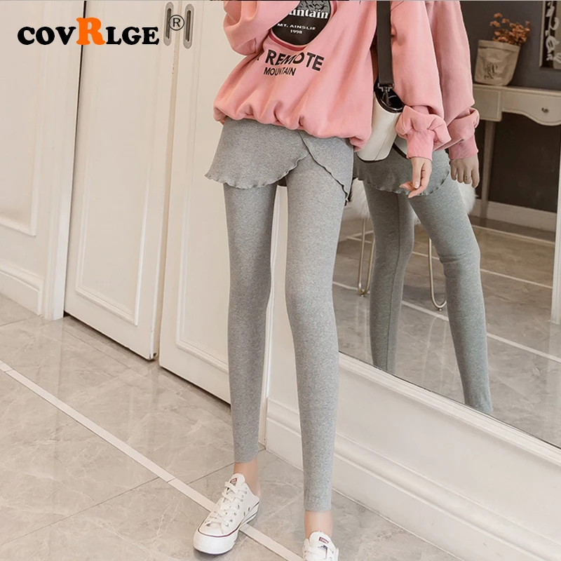 Covrlge Threaded Leggings Korean Version of The Fake Two Pieces of Fat MM Stretch Plus Fat Size Skirt Nine-point Pants WSS002
