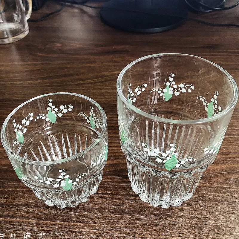 Цветочная чашка с ландышами кофейная в Корейском стиле Ins Wind Ice стеклянная для