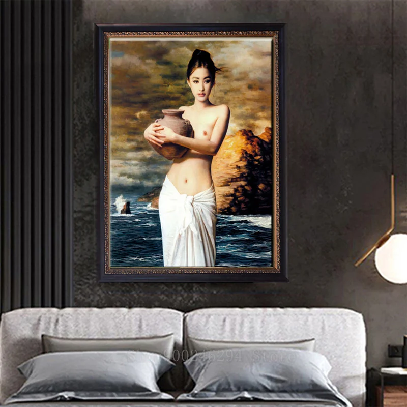 Алмазная картина с изображением гончарной девушки полноразмерная круглая 5 d