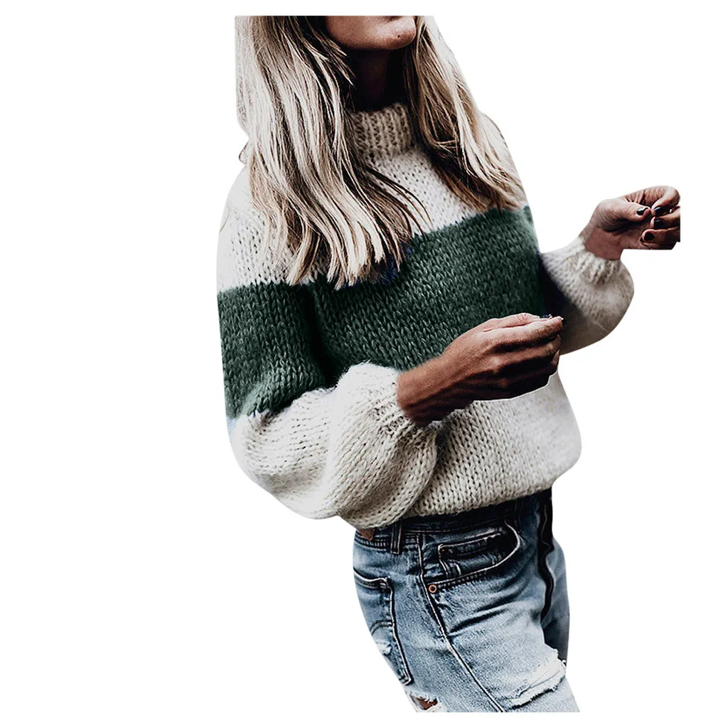 Женский вязаный свитер KLV женский с высоким воротником пуловер Повседневная