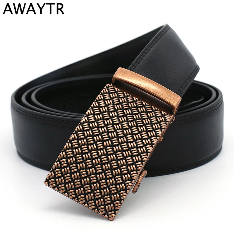AWAYTR Leather Belt for Men Automatic Buckle Luxury Metal Buckle Decorative Belt Girdle Trend Without Hole Waistband Accessories