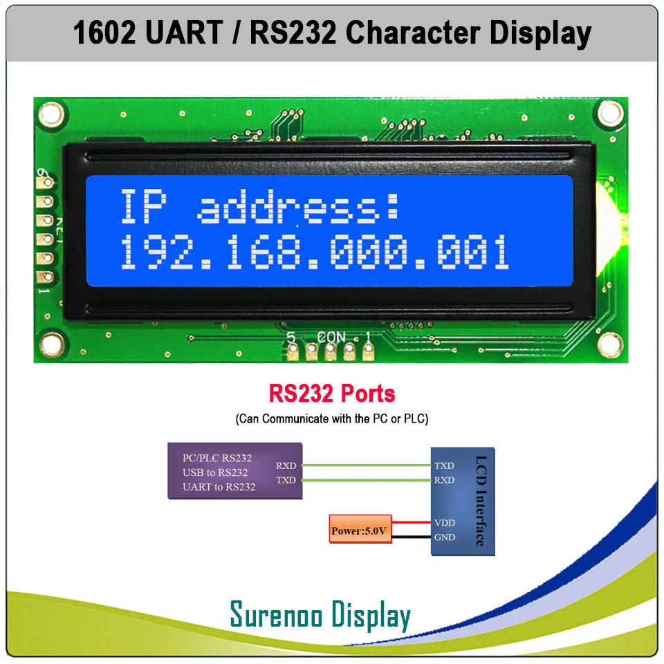 Фото Модуль ЖК-дисплея CMOS UART RS232 Serial 1602 162 16*2, LCM для Arduino, с поддержкой клавиатуры, синий, желтый, зеленый №5