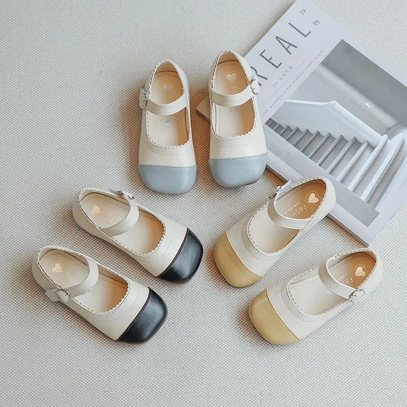 

Girls Shoes Fall 2021 New Children Cream-colored Flat Single Shoes Baby Soft Bottom Shoes Kid's Matching Princess Dance Shoe