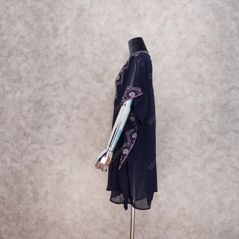 Женское шифоновое платье туника с вышивкой голубое пляжное свободного покроя