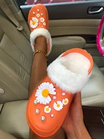 winter women plush clogs mules thick soled casual garden sandals warm furry home hole shoes slides flower charms ladies slippers