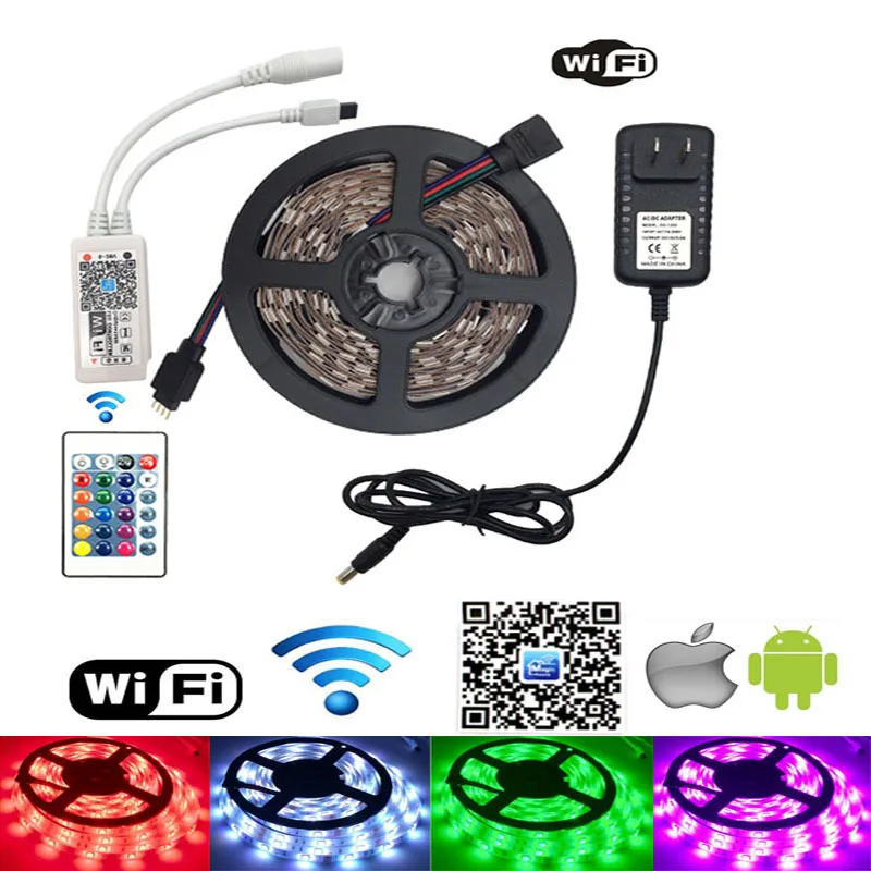 LED Strip RGB 5 meter set Home Decoration Neon Light Mini Wifi Controller DC 12V Power Adapter for ketchen | Лампы и освещение