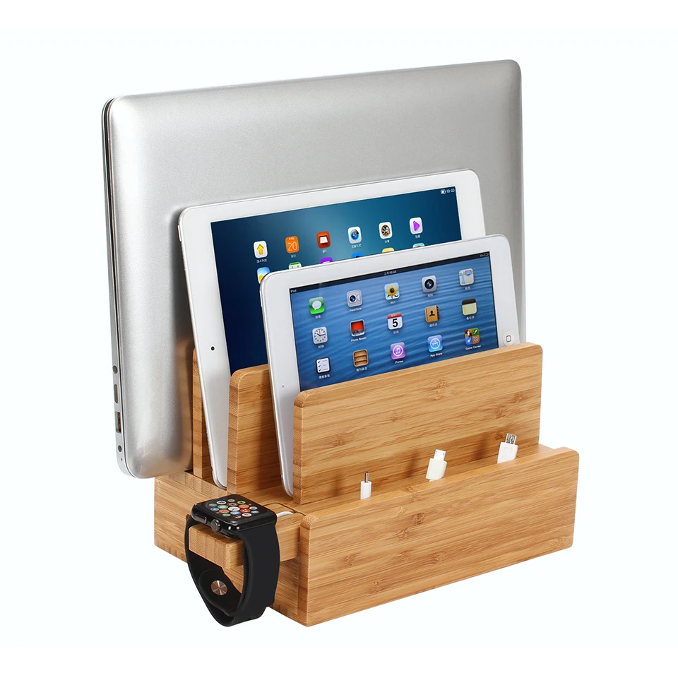 ICozzier 4 слотовая бамбуковая подставка для часов съемная многоустройственная