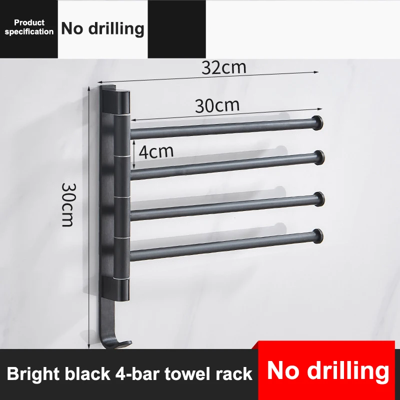 Black 4-bar Ванная комната Полотенца стойка вращающийся Полотенца держатель пространство Алюминий 2/3/4/5-бар Полотенца вешалка Кухня полка Бумага Подвесной Настенный - Цвет: Black 4-bar