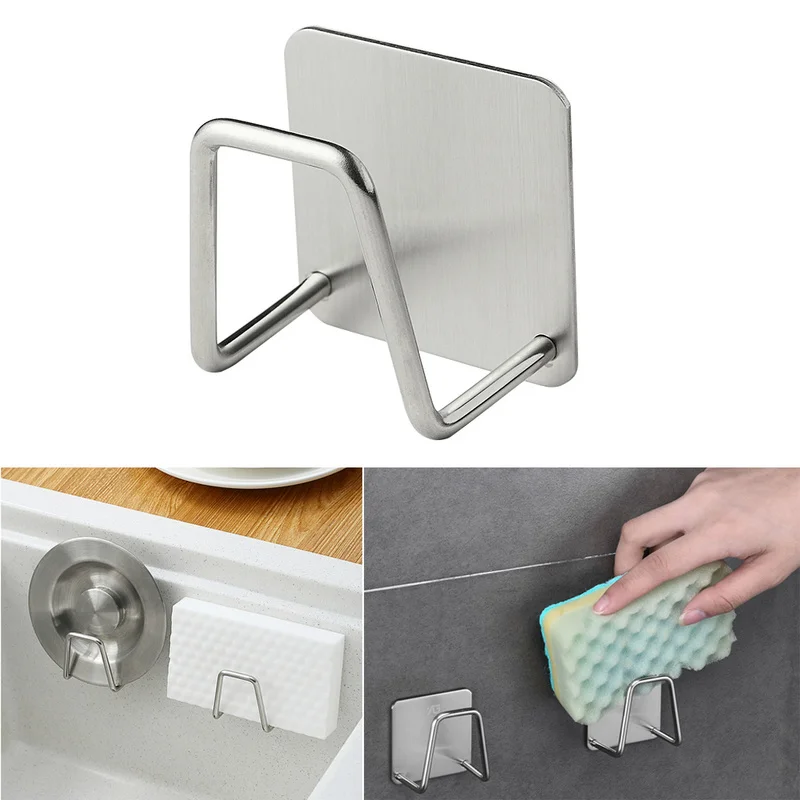 

Stainless Steel Sponges Holder Kitchen Self Adhesive Sink Sponges Drain Drying Rack High Quality Kitchen Sink Storage Organizer