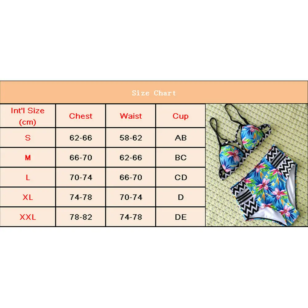 

2019 Brand New Women Floral Print Strappy Adjusted Sling Padded Push Up Bikini Sets High Waisted Swimsuit Bathing Suit Swimwear