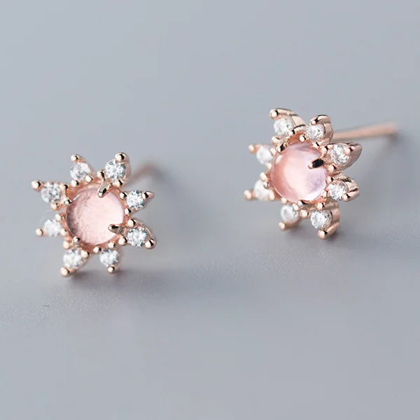 Pink Trusta100% Твердое Серебро 925 пробы Подсолнух розовый/голубой камень CZ серьги гвоздики хорошее ювелирное изделие для женщин девочек детей леди DS1492 - Окраска металла: Pink