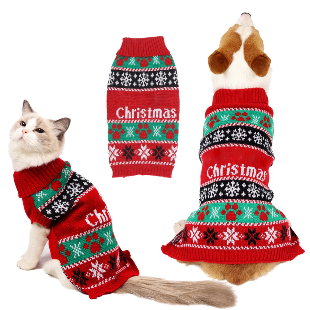 

Knitwear Winter Christmas Dog Sweater Dress Turtleneck Dog Sweaters Warm Pet Dog Clothes Pet Cat Clothing Puppy Coat