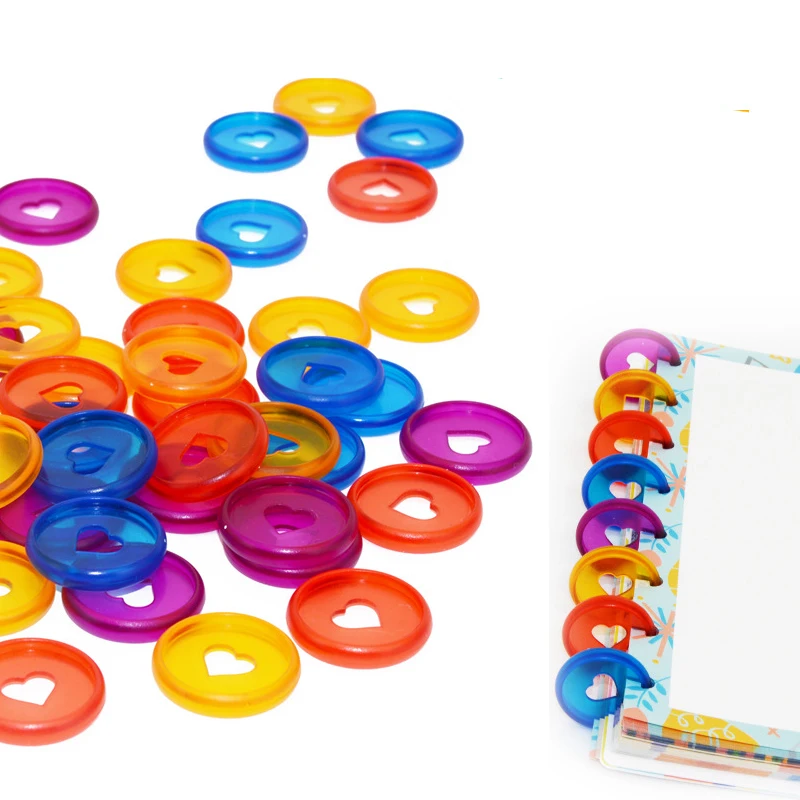 

100PCS28MM color transparent jelly color heart-shaped plastic binder ring, mushroom hole loose-leaf notepad disc button