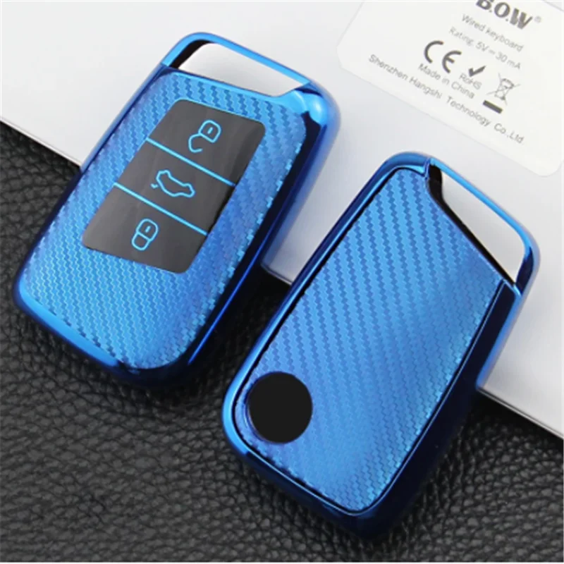 

TPU Carbon Fiber Pattern Car Key Case For VW Tiguan MK2 Magotan Passat B8 CC 2017 2018 For Skoda Superb A7 Key Cover Case Chain