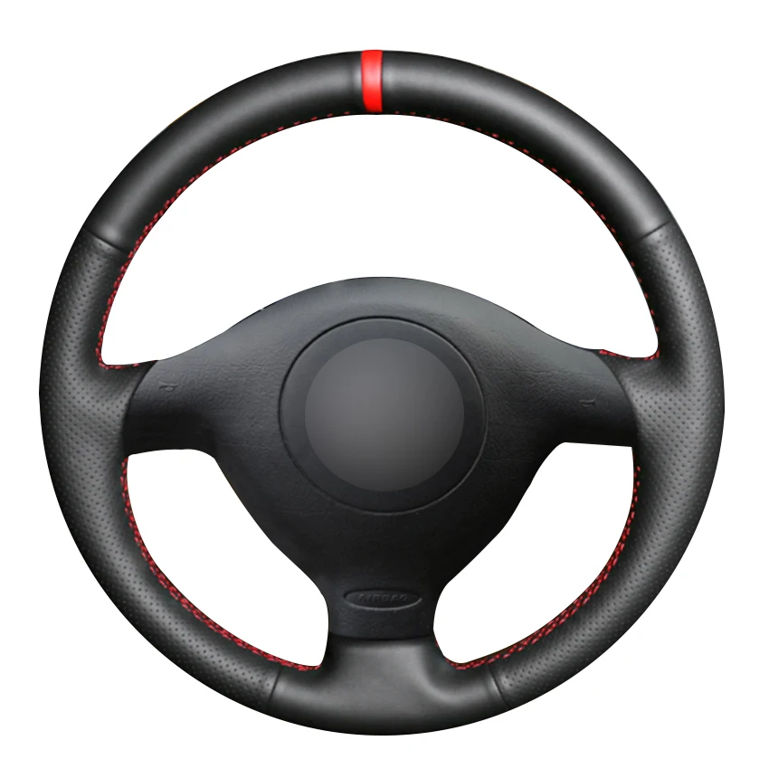 Черный натуральный кожаный красный маркер чехол рулевого колеса автомобиля для