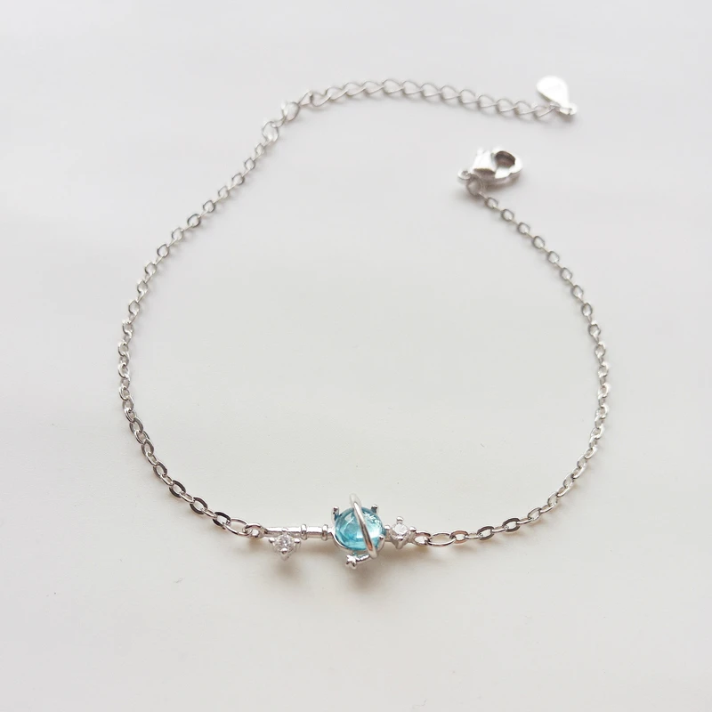 Wholesale Silver Color Blue Planet Key Shape Pendant Bracelet Zircon Star For Women Girl Birthday Gift | Украшения и аксессуары
