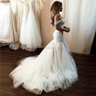 Платье невесты, кружевное, с открытыми плечами, с аппликацией