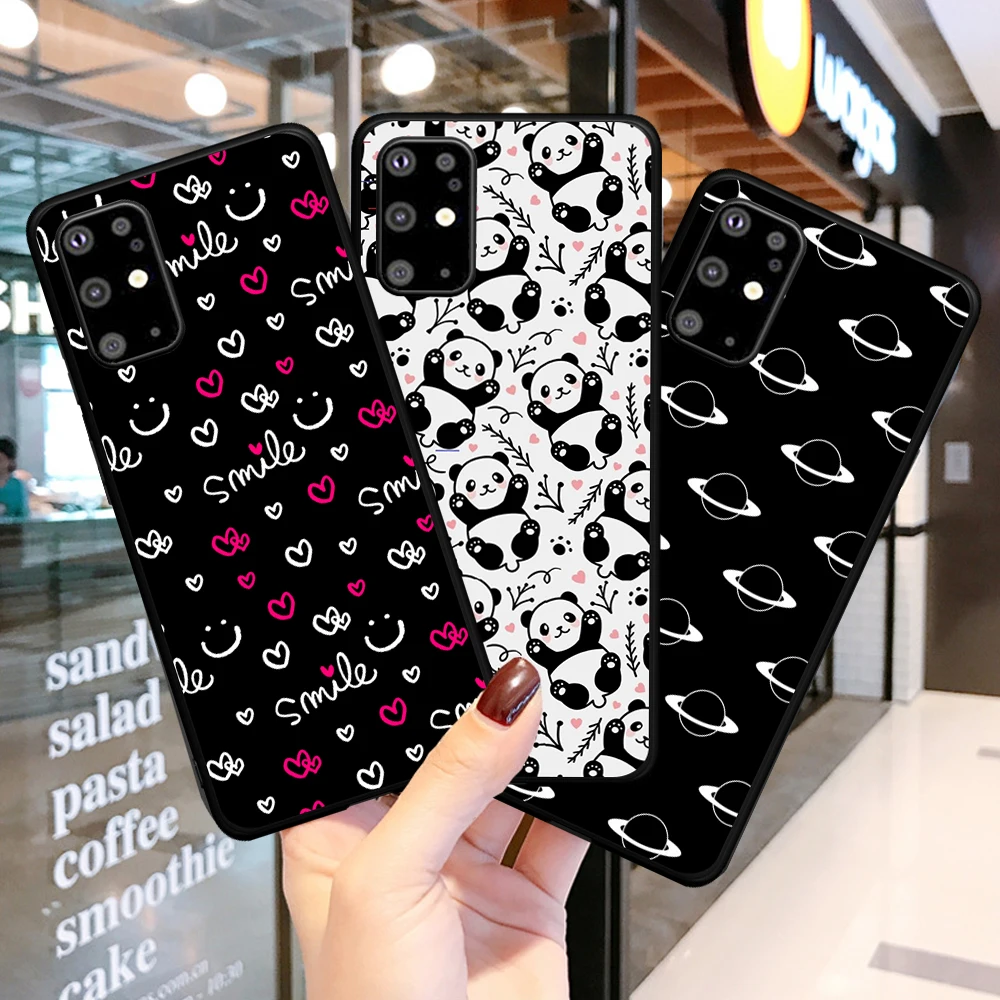 

New Striped love panda luxury black for Samsung Galaxy S7 Edge S8 S9 S10e S20 S21 Note 8 9 10 20 Ultra Plus Phone Case Funda