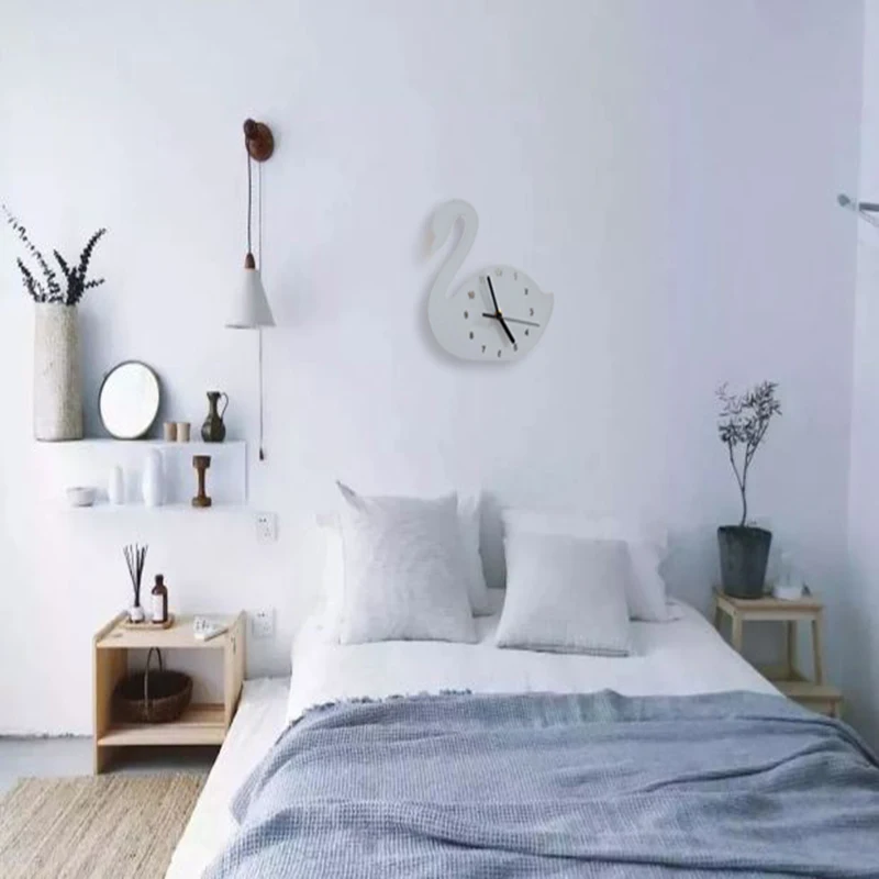 

Wall Decoration Girl Room Swan Mute Clock Wooden Wall Hanging Decorations