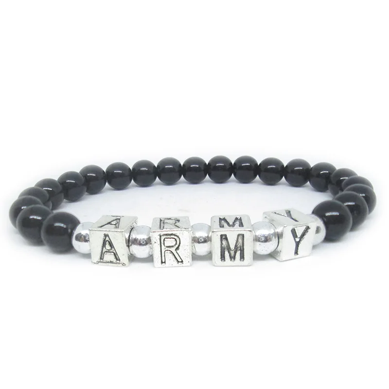 Браслет с натуральным камнем и металлическими буквами аксессуары для армейской