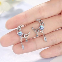 kofsac new trendy 925 sterling silver earrings for women luxurious crystal moon earring jewelry girl engagement accessories gift