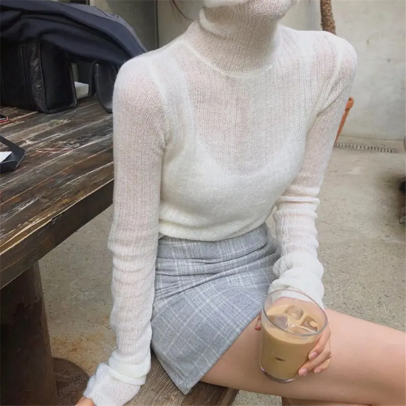 HziriP Chic Women Brief Turtleneck Slimming Knitted Jumpers Soft High Street 2021 Elegant Pullovers Basic Sweaters 3 Types | Женская