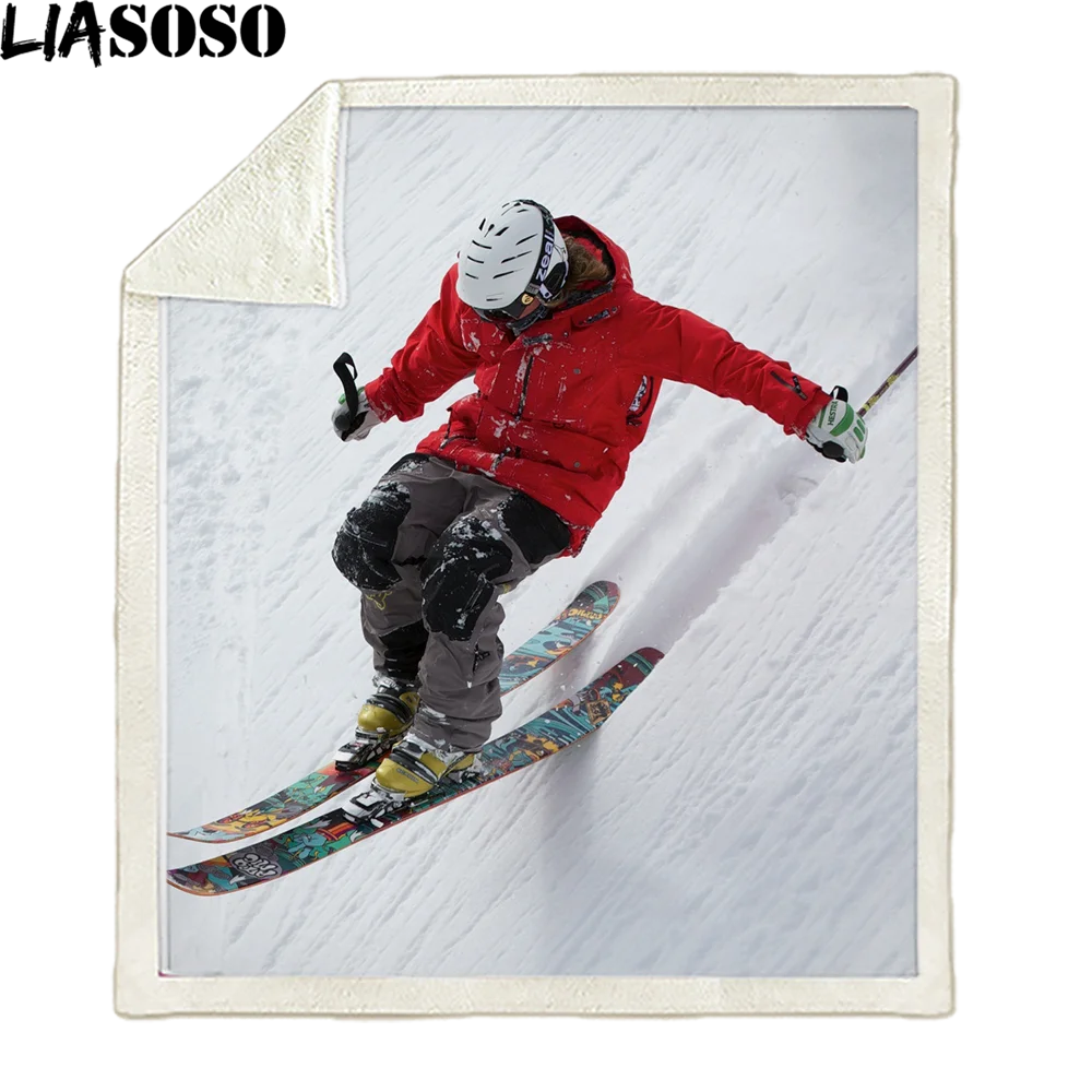 

LIASOSO 3D Printing Extreme Sports Skiing Winter Plus Down Blanket Sofa Office Bed Chair Home Interior Decoration
