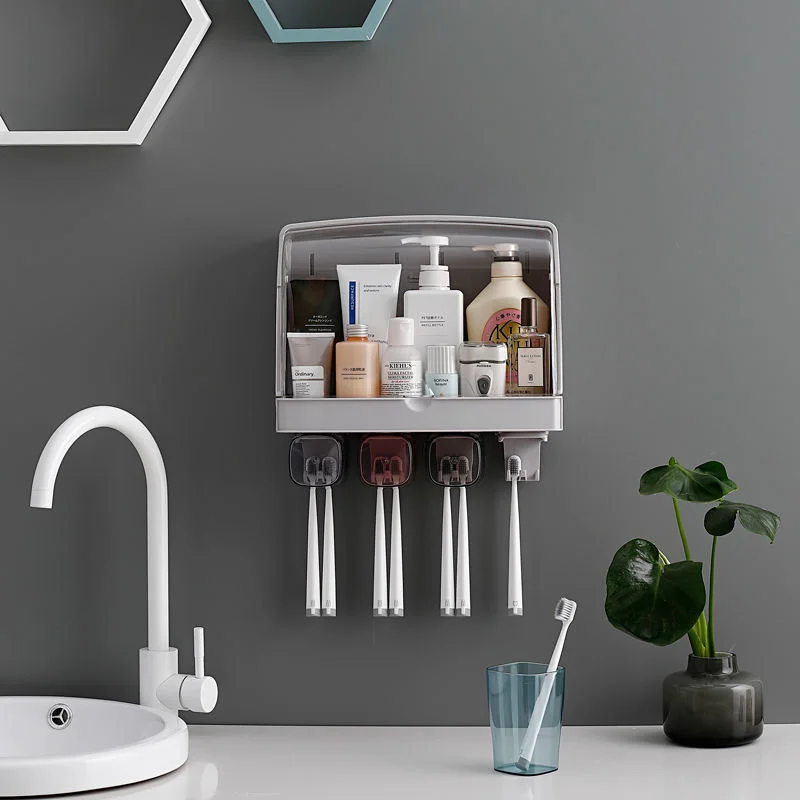 

Bathroom Organizer Cosmetic Storage Box Toothbrush Holder Cup Set Transparent Plastic Box Wall Waterproof And Dust Tight