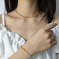 18k gold chain bracelet necklace jewelry set zircon clavicle chain simple fashion party jewelry birthday gift earrings for women