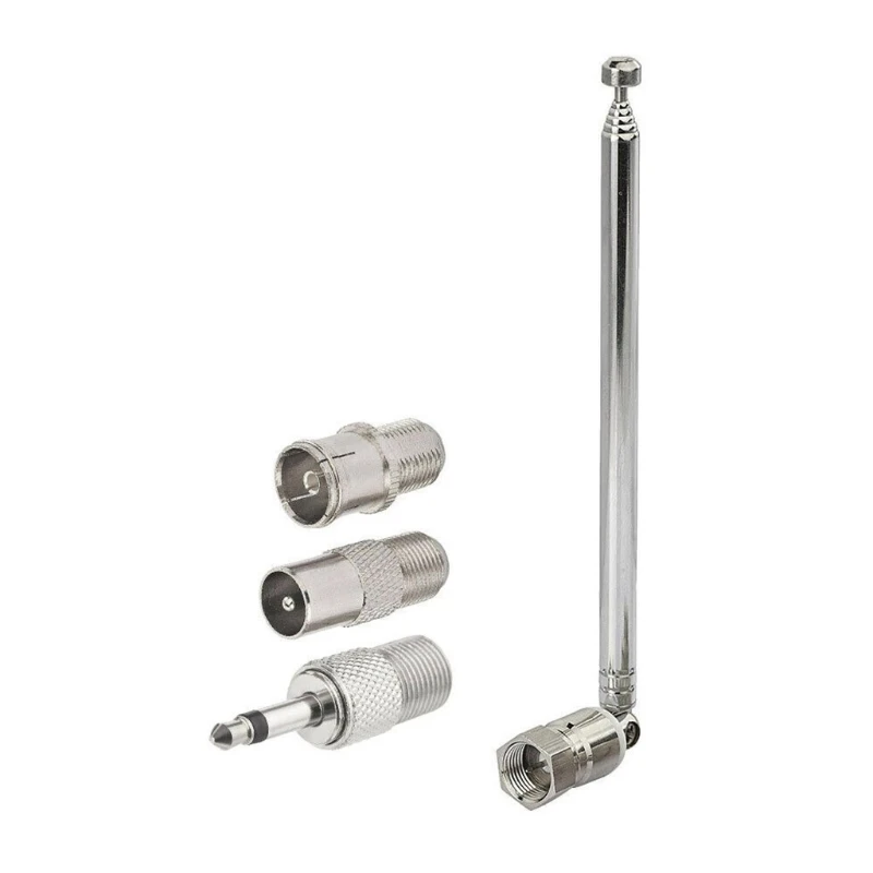 F Type Telescopic Antenna 180 Degree Bendable w/ 3 Adapters Telescopic Antenna No Rust Anti-noise Anti-interference