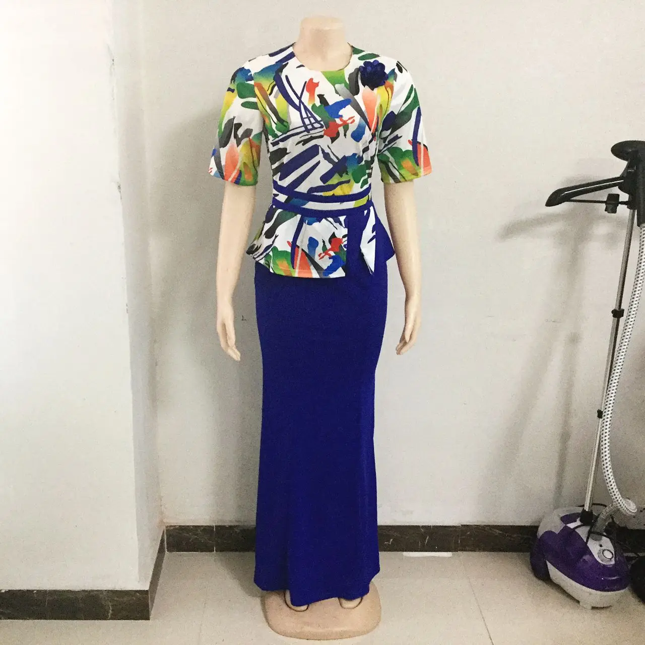 Women Plus Size Maxi Long Floor Length Office Dress Lady Half Sleeve Floral Print Fake 2 Piece Set Elegant Casual Party Dresses | Женская