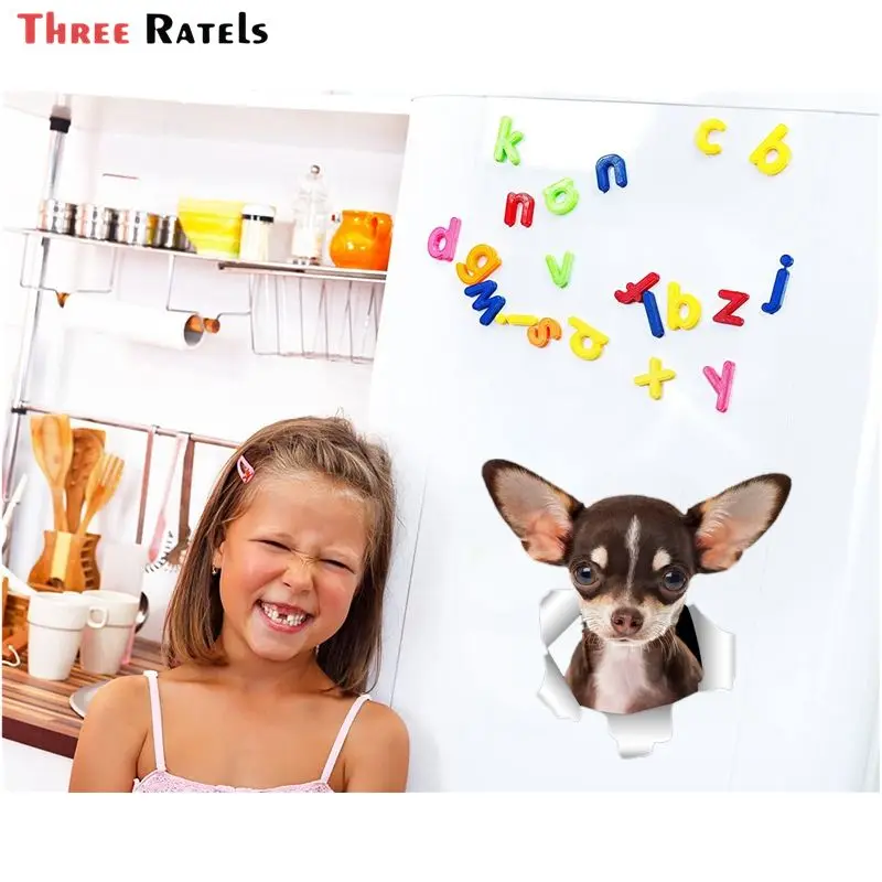 

Three Ratels QD31 Cute 3D Torn Metal Design Chihuahuas Dog Car Body Sticker