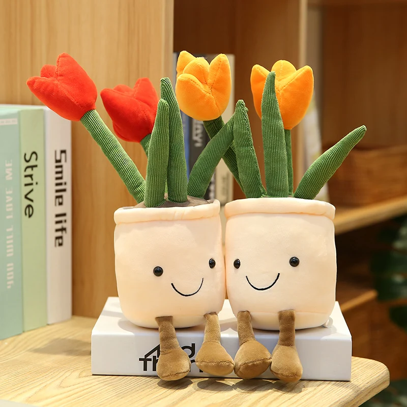 

1pc 37cm Lifelike Tulip Plants Plush Stuffed Decor Toys Soft Bookshelf Decor Doll Creative Potted Flowers Pillow for Girls Gift