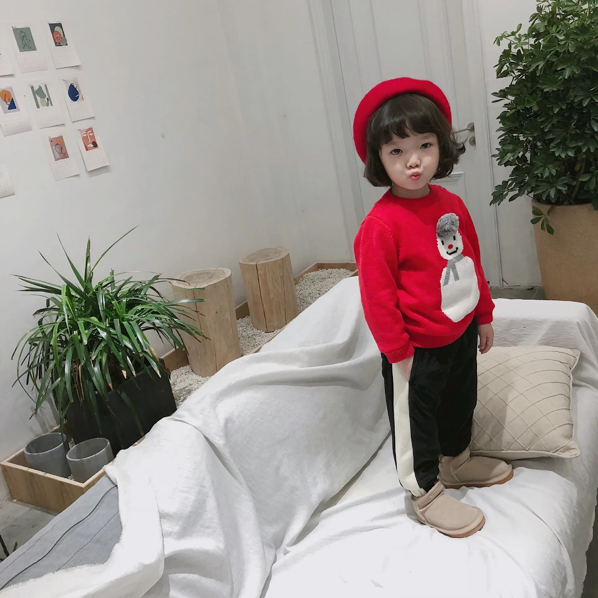 Tonytaobaby Новая коллекция зимней одежды для маленьких мальчиков Одежда для детей, Одежда для девочек красного цвета, Рождественская одежда со снеговиком, детский вязаный свитер для девочки детский свитер, пуловер, свитер