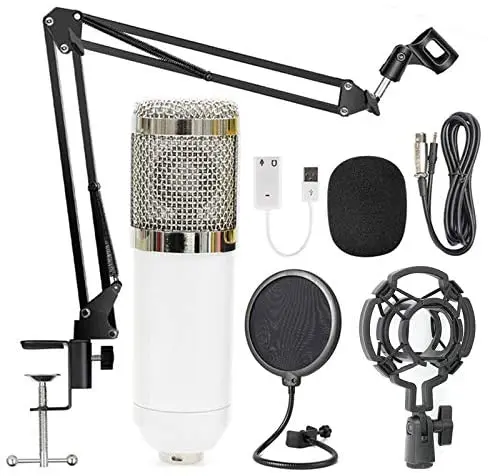 

BM-800 Condenser Microphone Mic Bundle with Adjustable Mic Suspension Scissor Arm, Metal Shock Mount and Double-Layer Pop Filter