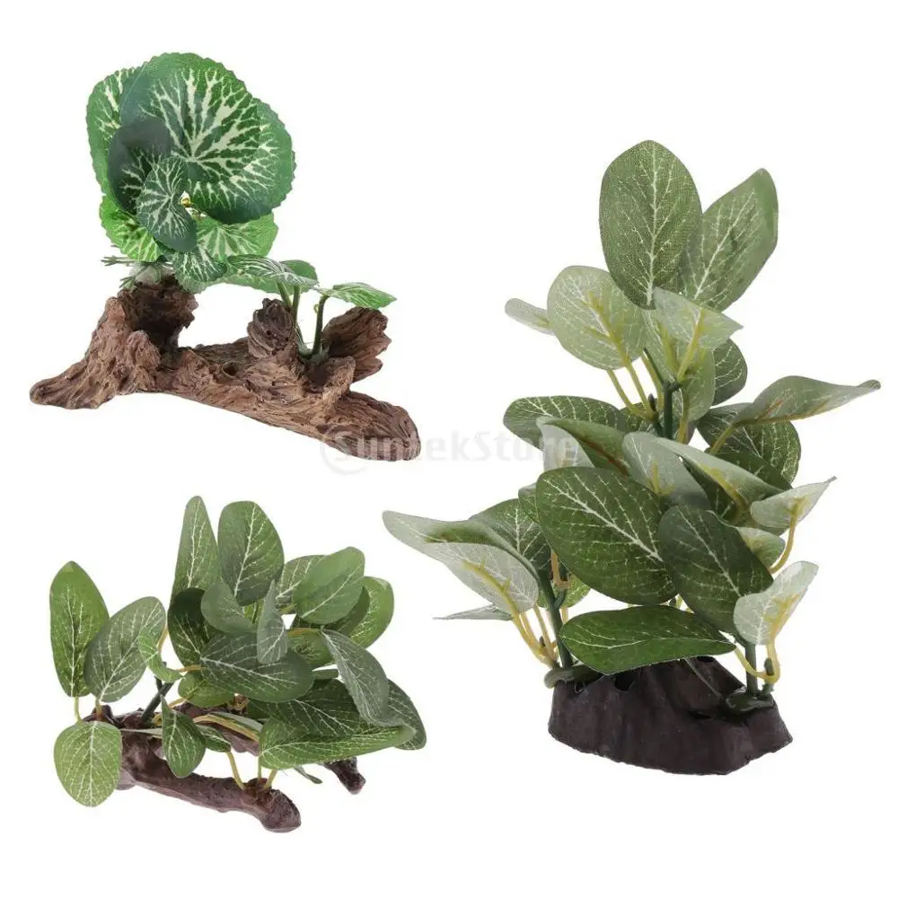 Green Plastic & Resin Terrarium Tank Lifelike Plant Decorative Ornament for Reptiles Amphibians - 3 Types to Choose | Дом и сад