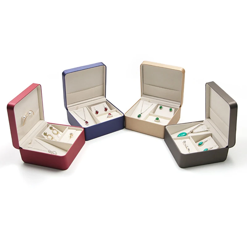 Upmarket Jewelry Set Box Holder Bridal Ring Earrings Necklace Storage Packaging Carrying Case Brushed PU Leather Square Gift Box