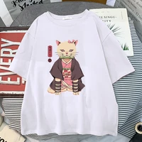 catana white cat printed t shirts women hip hop slim vintage crewneck hip hop fit