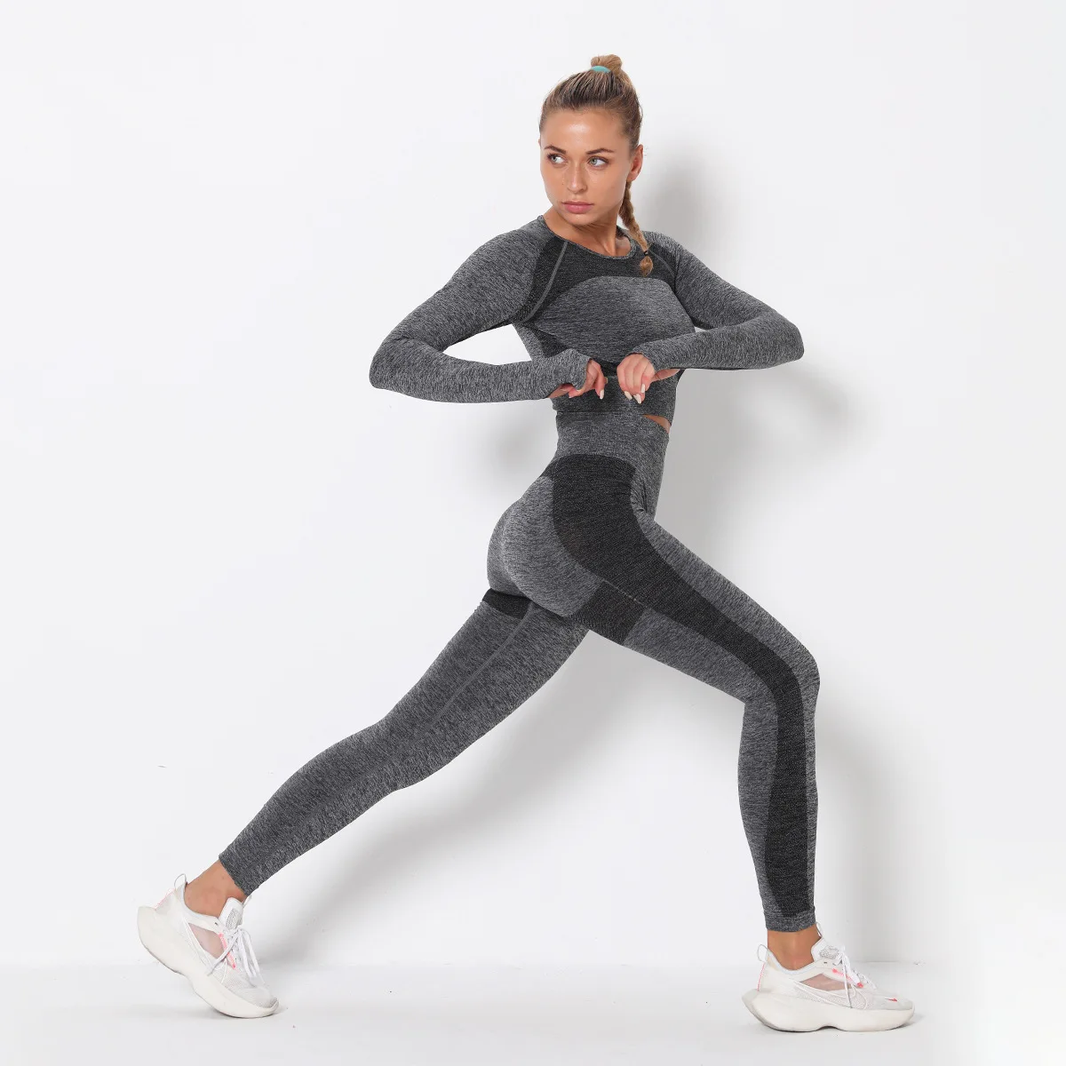 

Female Hip-Lifting Elastic Yoga Workout Set Women 2 Piece Yoga Fitness Exercise Sportswear Seamless Legging Crop Top Gym Clothes