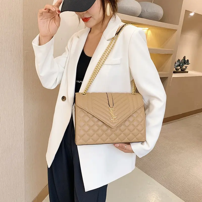 

Luxury Designer Shoulder Bag for Women 2021 Chain Famous Branded Crossbody Handbags Trending Women's Hand Bag Rhombus PU Leather