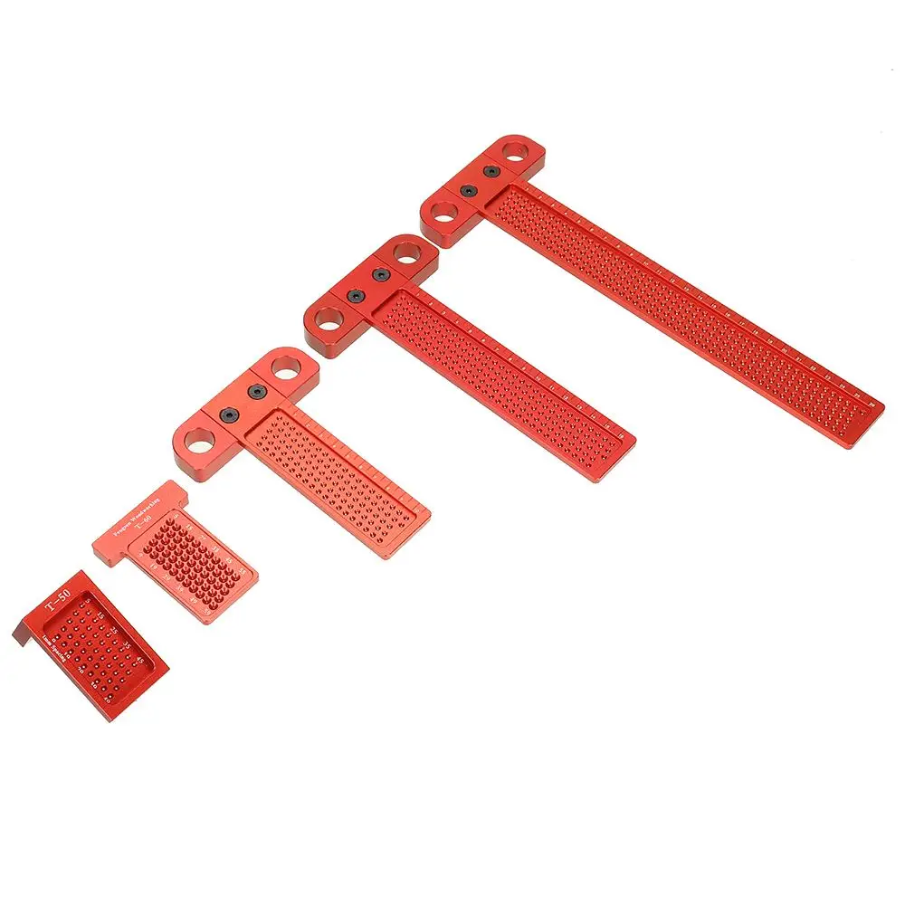 

T50/60/100/160/260 Т-образная линейка для деревообработки, маркировочный измеритель из алюминиевого сплава, линейка с перекрестным отверстием 1 мм ...