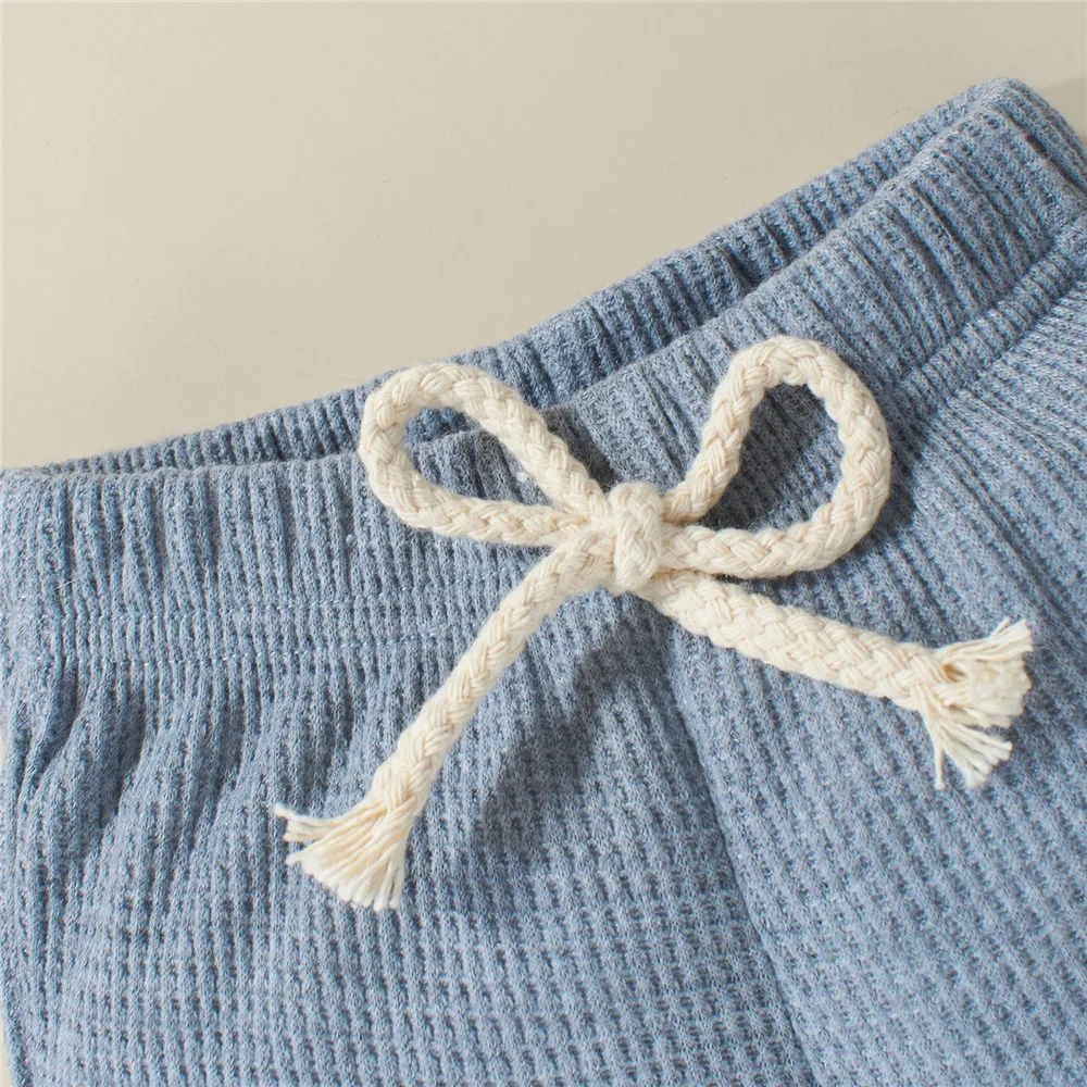 Baby Boy Girls 2Pcs Outfits Toddler Rainbow Print Waffle Knitted Long Sleeve Rompers Pants Newborn Infant Spring Autumn Clothes