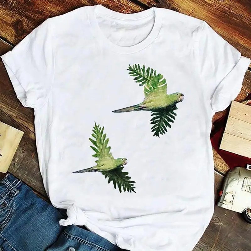 

Женская футболка с коротким рукавом, с принтом в виде растений