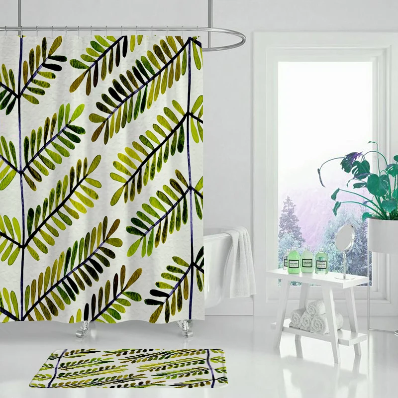 Занавеска для душа с принтом водонепроницаемая зеленая занавеска цветочным